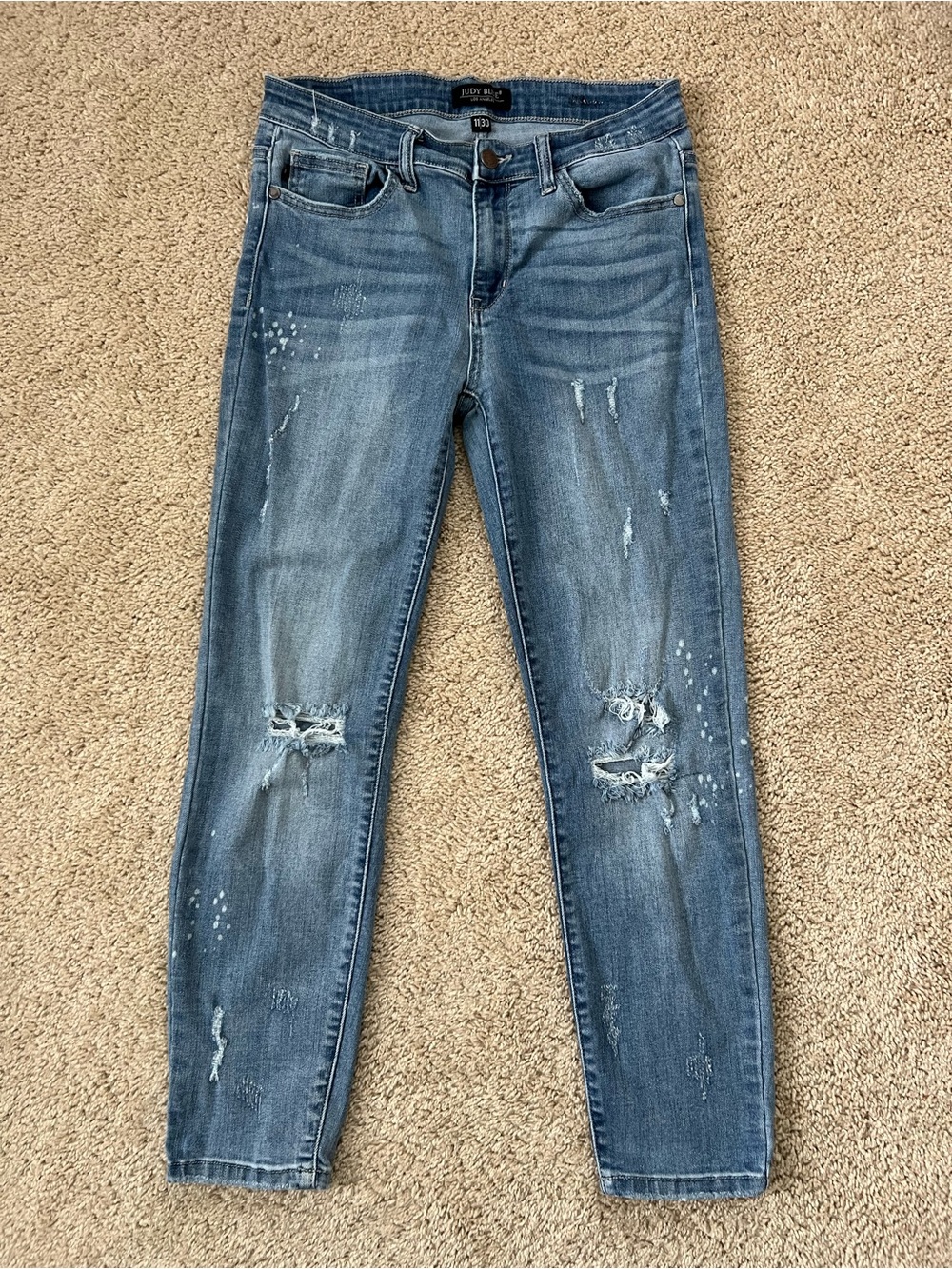 Judy Blue High Rise Distressed Straight Leg Denim Jeans Size 11/30 Relaxed Fit